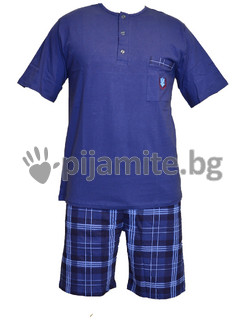 Мъжка пижама -  къс ръкав, с джобче, 3 копчета 12236 